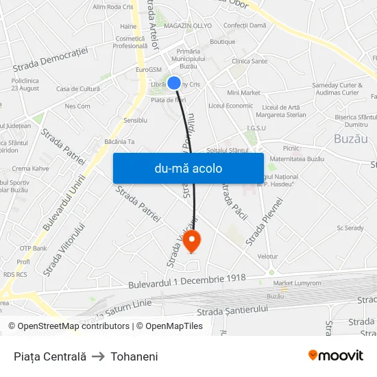 Harta de Piața Centrală către Tohaneni