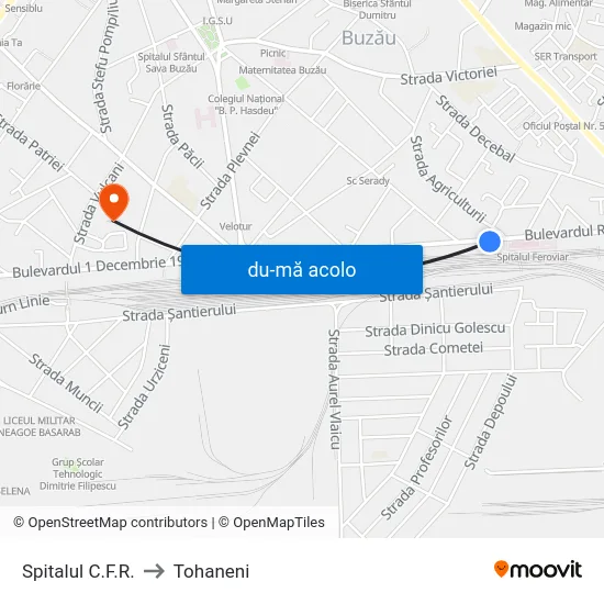 Harta de Spitalul C.F.R. către Tohaneni