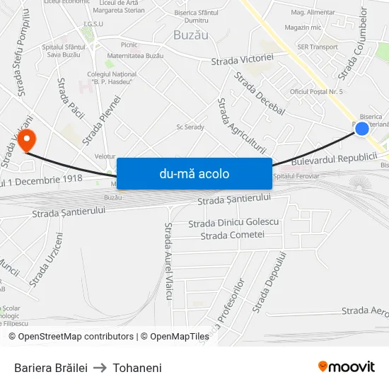 Harta de Bariera Brăilei către Tohaneni