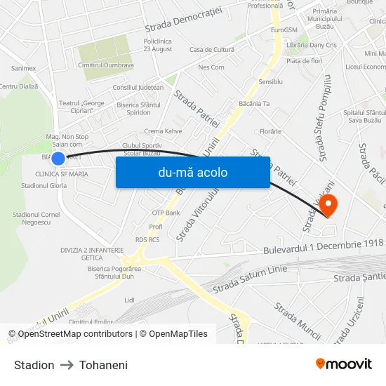 Harta de Stadion către Tohaneni