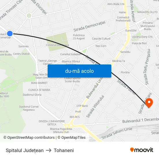 Harta de Spitalul Județean către Tohaneni