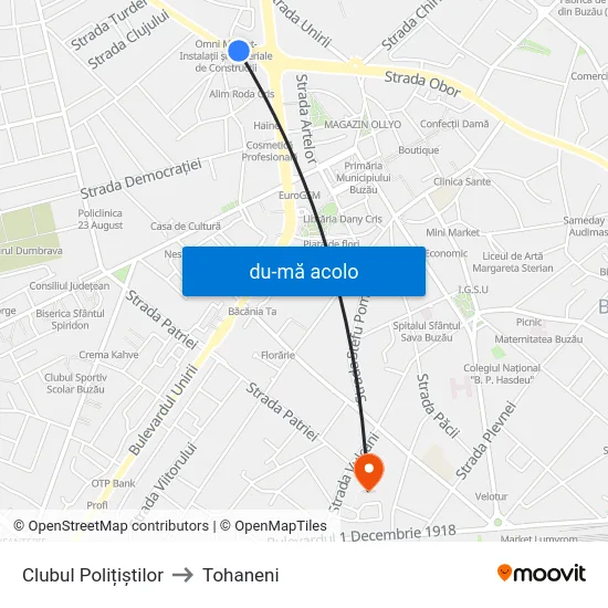 Harta de Clubul Polițiștilor către Tohaneni