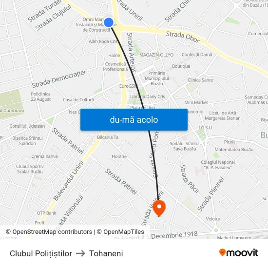 Harta de Clubul Polițiștilor către Tohaneni