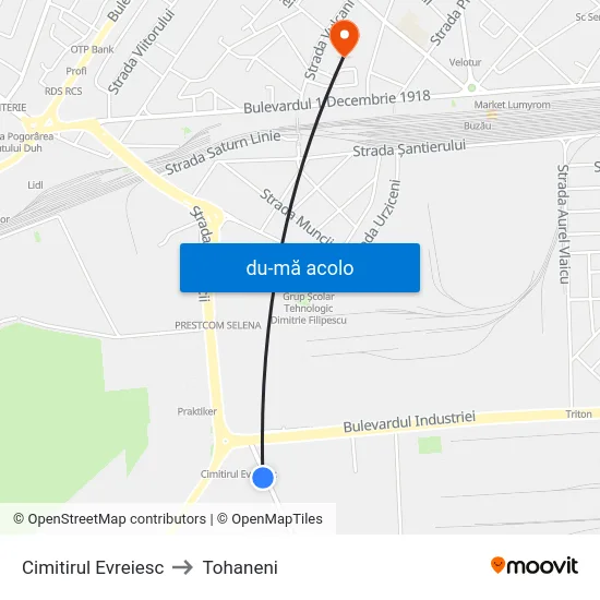 Harta de Cimitirul Evreiesc către Tohaneni