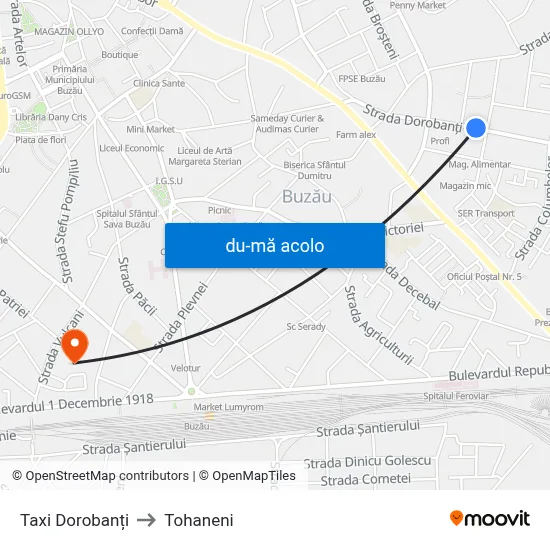 Harta de Taxi Dorobanți către Tohaneni