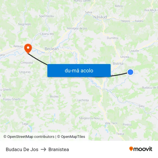 Harta de Budacu De Jos către Branistea