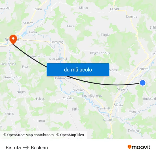 Harta de Bistrita către Beclean