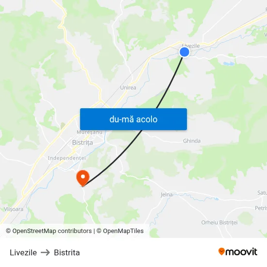 Harta de Livezile către Bistrita