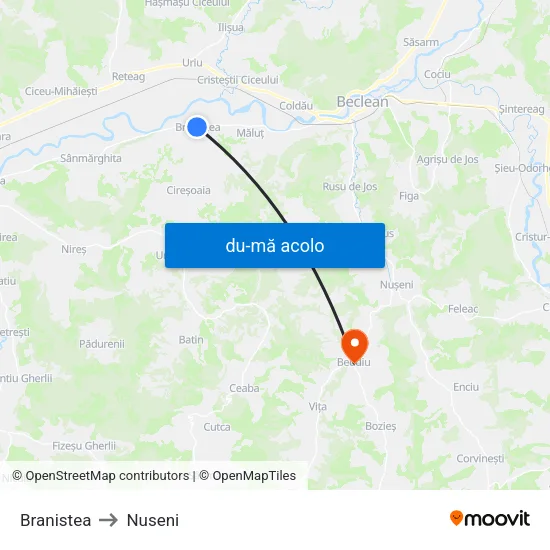 Harta de Branistea către Nuseni