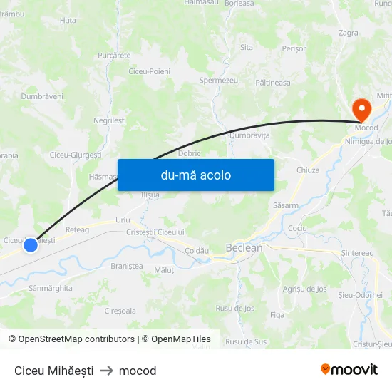 Harta de Ciceu Mihăești către mocod