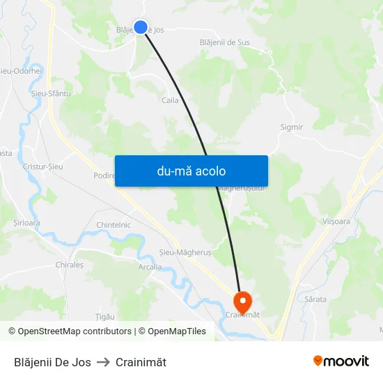 Harta de Blăjenii De Jos către Crainimăt