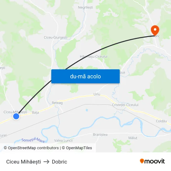 Harta de Ciceu Mihăești către Dobric