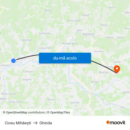 Harta de Ciceu Mihăești către Ghinda