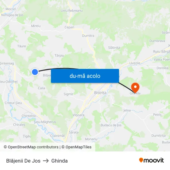 Harta de Blăjenii De Jos către Ghinda