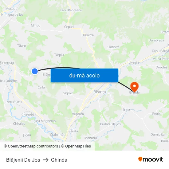 Harta de Blăjenii De Jos către Ghinda