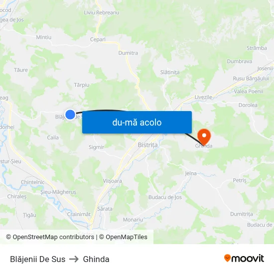 Harta de Blăjenii De Sus către Ghinda