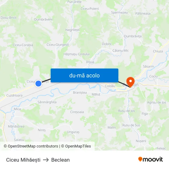 Harta de Ciceu Mihăești către Beclean