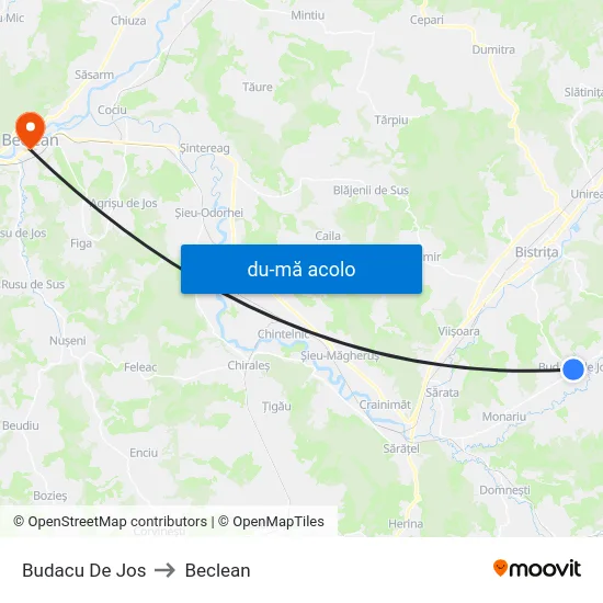 Harta de Budacu De Jos către Beclean