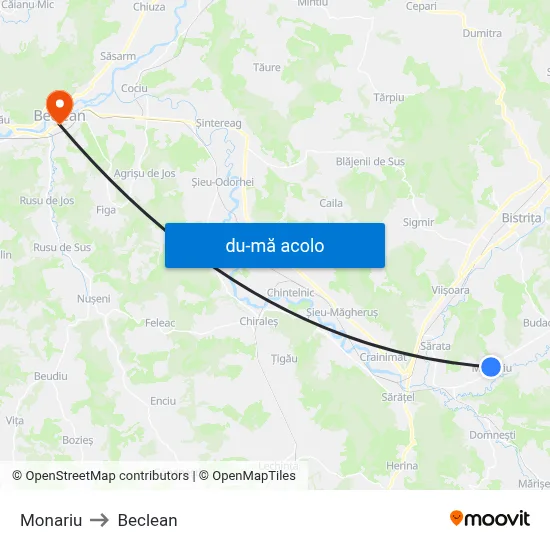 Harta de Monariu către Beclean