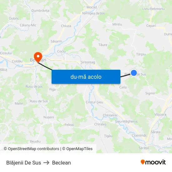 Harta de Blăjenii De Sus către Beclean