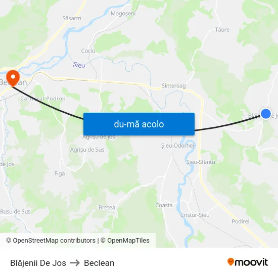 Harta de Blăjenii De Jos către Beclean