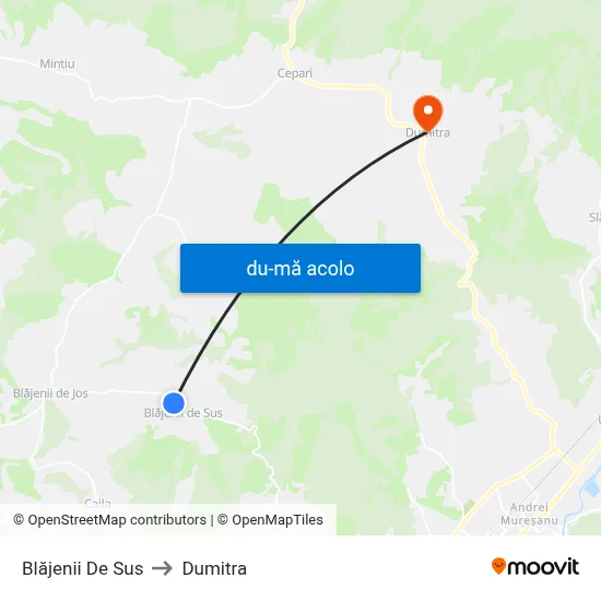 Harta de Blăjenii De Sus către Dumitra