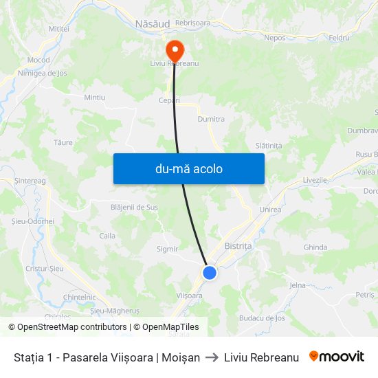 Harta de Stația 1 - Pasarela Viișoara | Moișan către Liviu Rebreanu