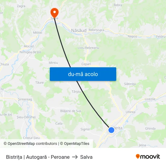 Harta de Bistrița | Autogară - Peroane către Salva