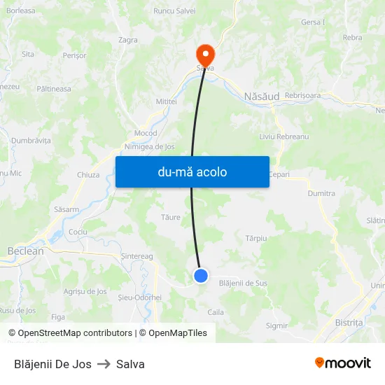 Harta de Blăjenii De Jos către Salva