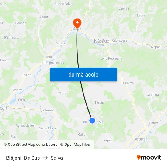 Harta de Blăjenii De Sus către Salva