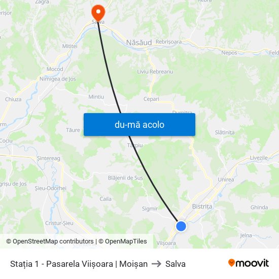 Harta de Stația 1 - Pasarela Viișoara | Moișan către Salva