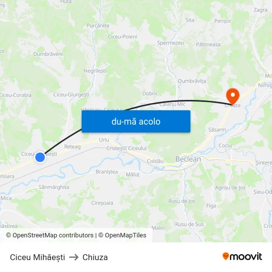 Harta de Ciceu Mihăești către Chiuza