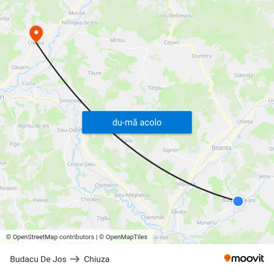 Harta de Budacu De Jos către Chiuza