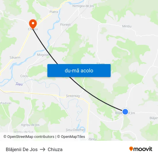 Harta de Blăjenii De Jos către Chiuza