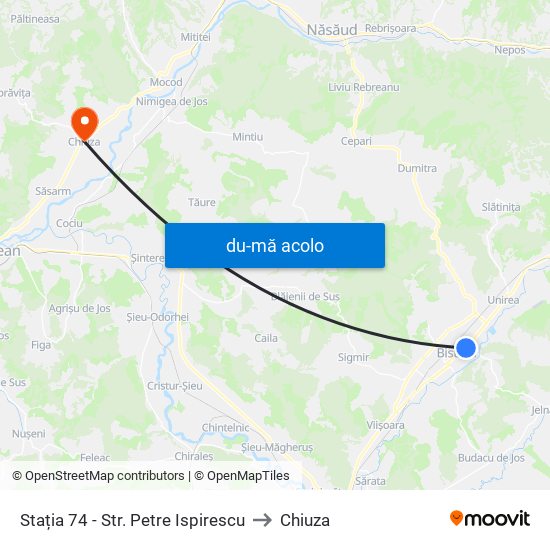 Harta de Stația 74 - Str. Petre Ispirescu către Chiuza