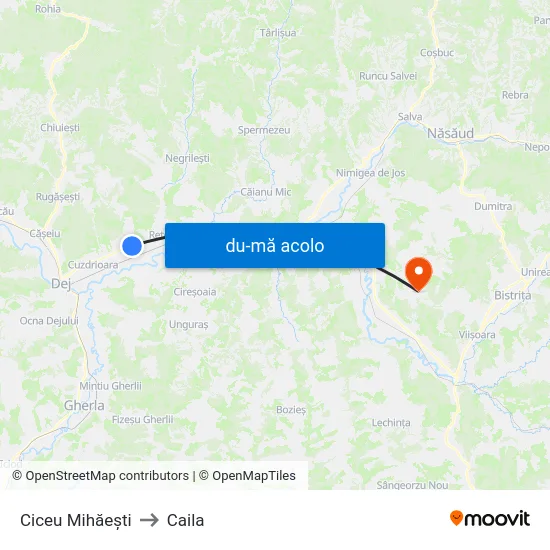 Harta de Ciceu Mihăești către Caila
