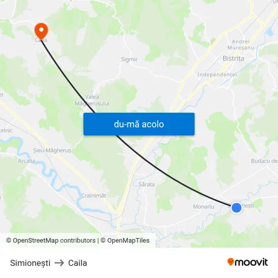 Harta de Simionești către Caila