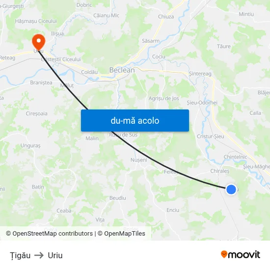 Harta de Țigău către Uriu