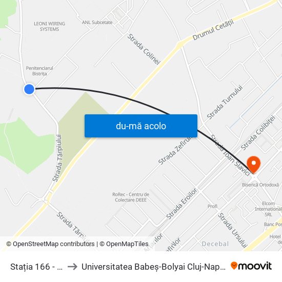 Harta de Stația 166 - Str. Tărpiului | Liceul Agricol către Universitatea Babeș-Bolyai Cluj-Napoca, Extensia Universitară Bistrița