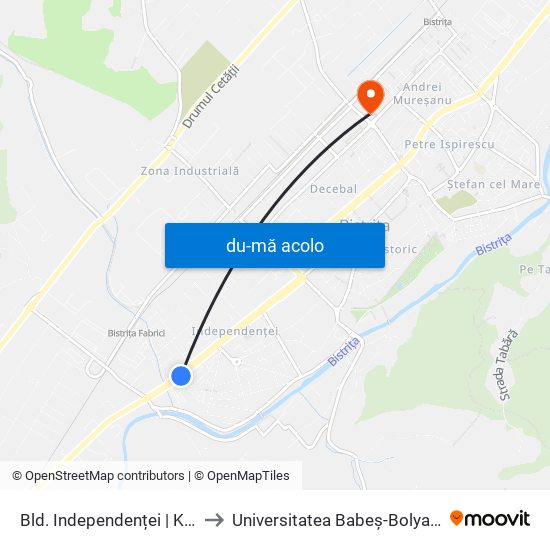 Harta de Stația 3 - Bd. Independenței | Kaufland către Universitatea Babeș-Bolyai Bistrița