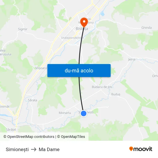 Harta de Simionești către Ma Dame