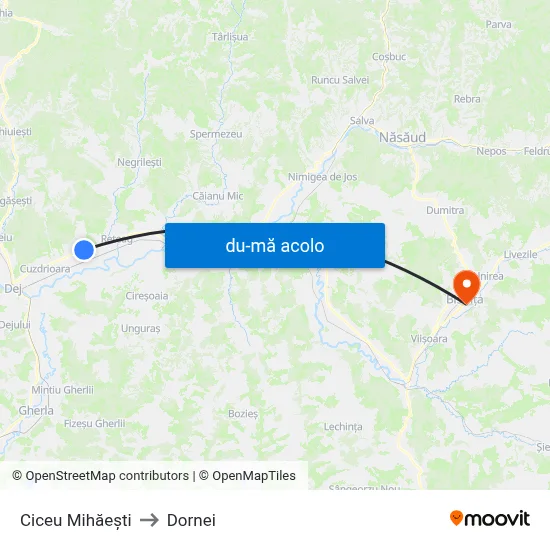 Harta de Ciceu Mihăești către Dornei