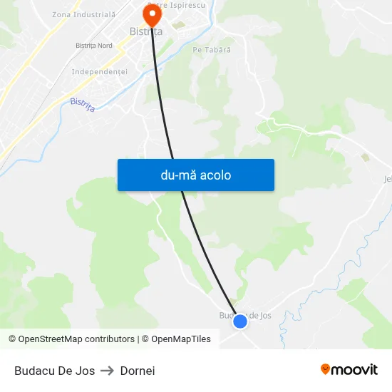 Harta de Budacu De Jos către Dornei