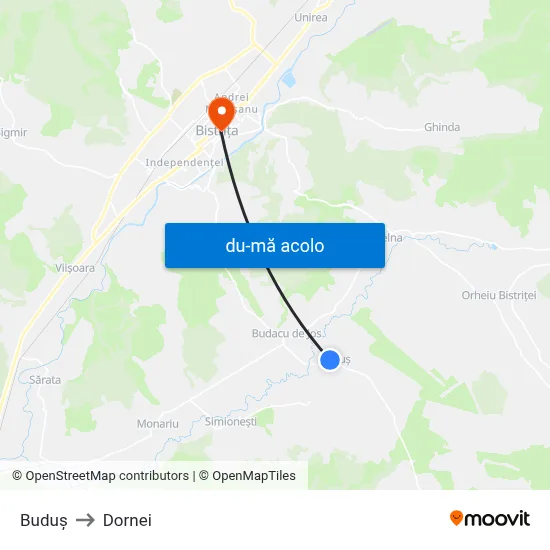 Harta de Buduș către Dornei