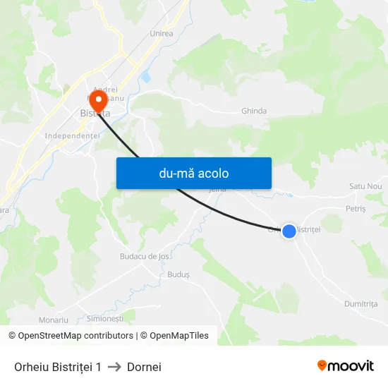Harta de Orheiu Bistriței 1 către Dornei