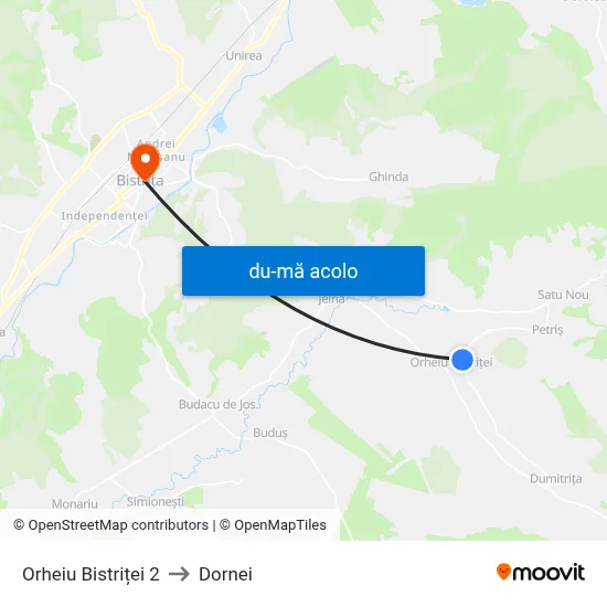 Harta de Orheiu Bistriței 2 către Dornei