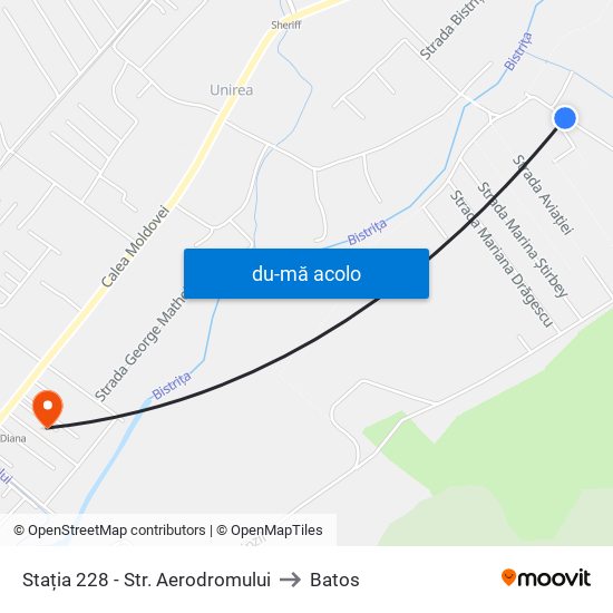 Harta de Stația 228 - Str. Aerodromului către Batos