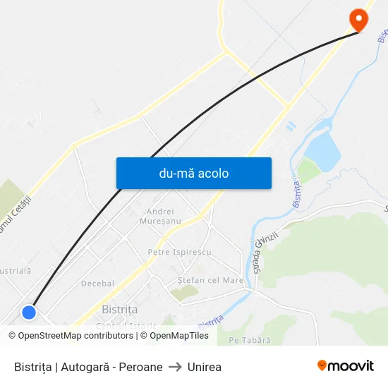 Harta de Bistrița | Autogară - Peroane către Unirea