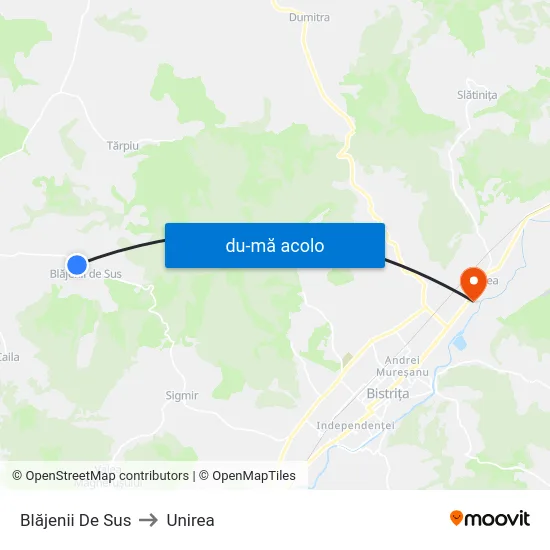 Harta de Blăjenii De Sus către Unirea