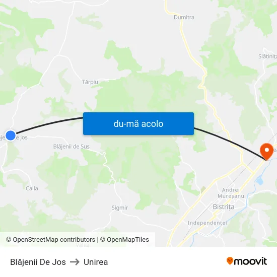 Harta de Blăjenii De Jos către Unirea